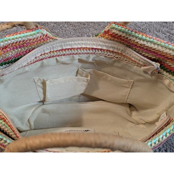 T. Cappelli Woven Straworld Rainbow Boho Straw Tote Bag Circular Handle Tassel - Picture 4 of 8